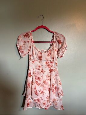 Floral Pink Puff Sleeve Mini Romper Dress